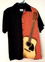 David Carey button close shirt size M men short sleeve black &amp; guitar - £15.76 GBP