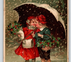 Christmas Postcard Children Under Umbrella MAB Max Feinberg 1911 Germany... - $33.73
