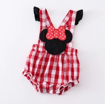 NEW Boutique Minnie Mouse Baby Girls Red Plaid Romper Jumpsuit - £10.76 GBP