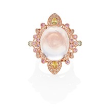 18k Rose Gold Clear Quartz Cabochon Solitaire Ring w/ Sapphire Accents Sz 6.75 - $2,138.40