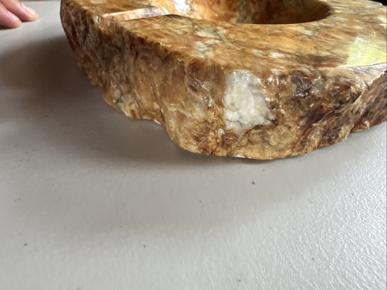 Italian Alabaster Ashtray Hand Carved Italy VG Orange Tan Vintage Genuine Item image 6