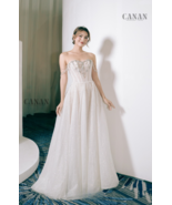 Custom A Line Corset Off Shoulder Wedding Dress in Glitter Tulle with Be... - $468.00+