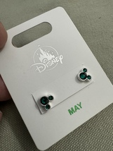 Disney Parks Mickey Mouse Faux Emerald  May Birthstone Earrings Silver Color image 5