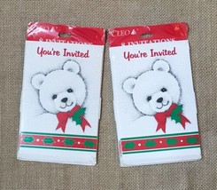 Vintage Christmas Party Invitations Teddy Bear You’re Invited Cards 2 Packs - $7.92