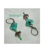 Single Stem Green Purple Flower Dangling Earrings  - £7.98 GBP