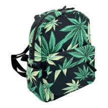 NEW Mini Backpack Black w Marijuana Leaves Leaf 10&quot; x 8&quot; x 5&quot; Waterproof... - £15.41 GBP