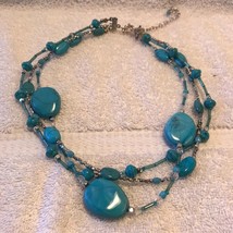 Vintage Avon 2001 Aqua Beaded Multistrand Necklace - $54.95