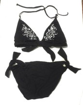 Mossimo Black w/White Trim Embroidered Beaded Halter Bikini Swimsuit Sz L/XL - £35.54 GBP