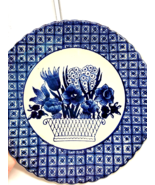 Vintage Chinese Pottery Dinner Plate Blue White Floral Pattern Motif Basket - $304.60 MXN