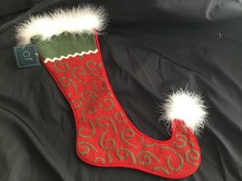 C &amp; F Enterprises Needlepoint Elf Boot Christmas Stocking Feather Boa 18&quot; - £22.10 GBP