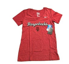 NWT New Arkansas Razorbacks Nike Tri-Blend Script Logo Women Small V-Neck Shirt - £18.16 GBP