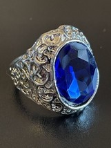 Blue Crystal S925 Sterling Silver Men Woman Ring Statement Ring Size 10 - £11.84 GBP