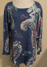 Soft Surroundings Skylar Blue Paisely Scoop Neck Long Sleeves Size Mediu... - $847.48 MXN