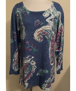 Soft Surroundings Skylar Blue Paisely Scoop Neck Long Sleeves Size Mediu... - $841.94 MXN