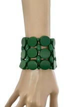 2.3/8” Wide Moss Green Lightweight Statement Stretchable Wooden Beads Bracelet - $16.15