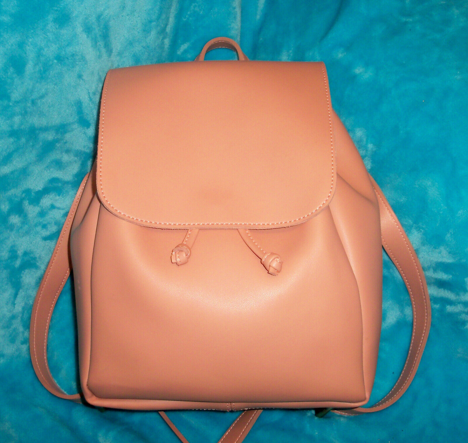 Primary image for MINISO Barbie Pink Peach Faux Leather Large Drawstring Back Pack Bag - RARE