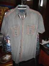 Roar Gray Signature Short Sleeve Button Up Shirt Size Large - £75.66 GBP