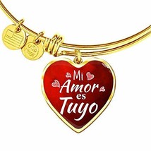 Spanish My Love is Yours Heart Bangle Bracelet Latina Gift - £34.91 GBP