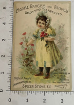 Spicer Stove Company Victorian Trade Card Girl Picking Flowers VTC 3 - £6.20 GBP