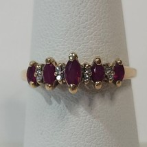 10K Yellow Gold THL Samuel Aaron Marquise Ruby &amp; Diamond Ring 1.9 grams Size 7 - £199.68 GBP
