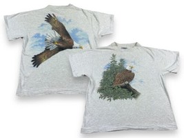 Vtg 90s Bald Eagle Nature Harlequin Art Single Stitch Tee Shirt 2-Sided Sz L - £19.34 GBP