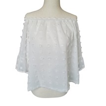 Swiss Dot Off Shoulder Shirt Blouse Women&#39;s M White Lined Resortwear Dat... - £15.63 GBP