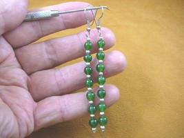 (ee404-33) 6 mm Green Jade Canada gemstone 7 bead + silver beads dangle earrings - £12.69 GBP