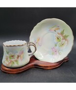 Vintage Lefton To A Wild Rose Demitasse Tea Cup &amp; Saucer Gold/Pink Rose ... - $20.33 CAD