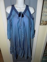 Crown &amp; Ivy Blue Chambray Dress Cold Shoulder Shift Tassels Boho Size XS Women&#39;s - £22.75 GBP