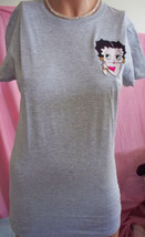 S Woman Junior Gray Betty Boop Embellished Embroidery Long Length Fited T-Shirt - £8.03 GBP