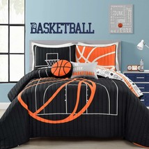 Full Size Basketball Quilt Set 5-PC Bedding Decorative Pillow Shams Reversible - £90.42 GBP