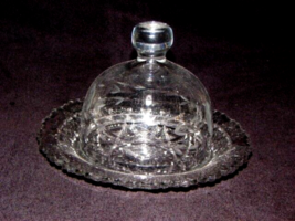 Round Cover Domed Butter Cheese Dish Clear Vintage American Brilliant Pe... - $19.79