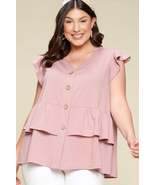 Plus Size Solid Button Flutter Sleeve Top - $28.72 CAD