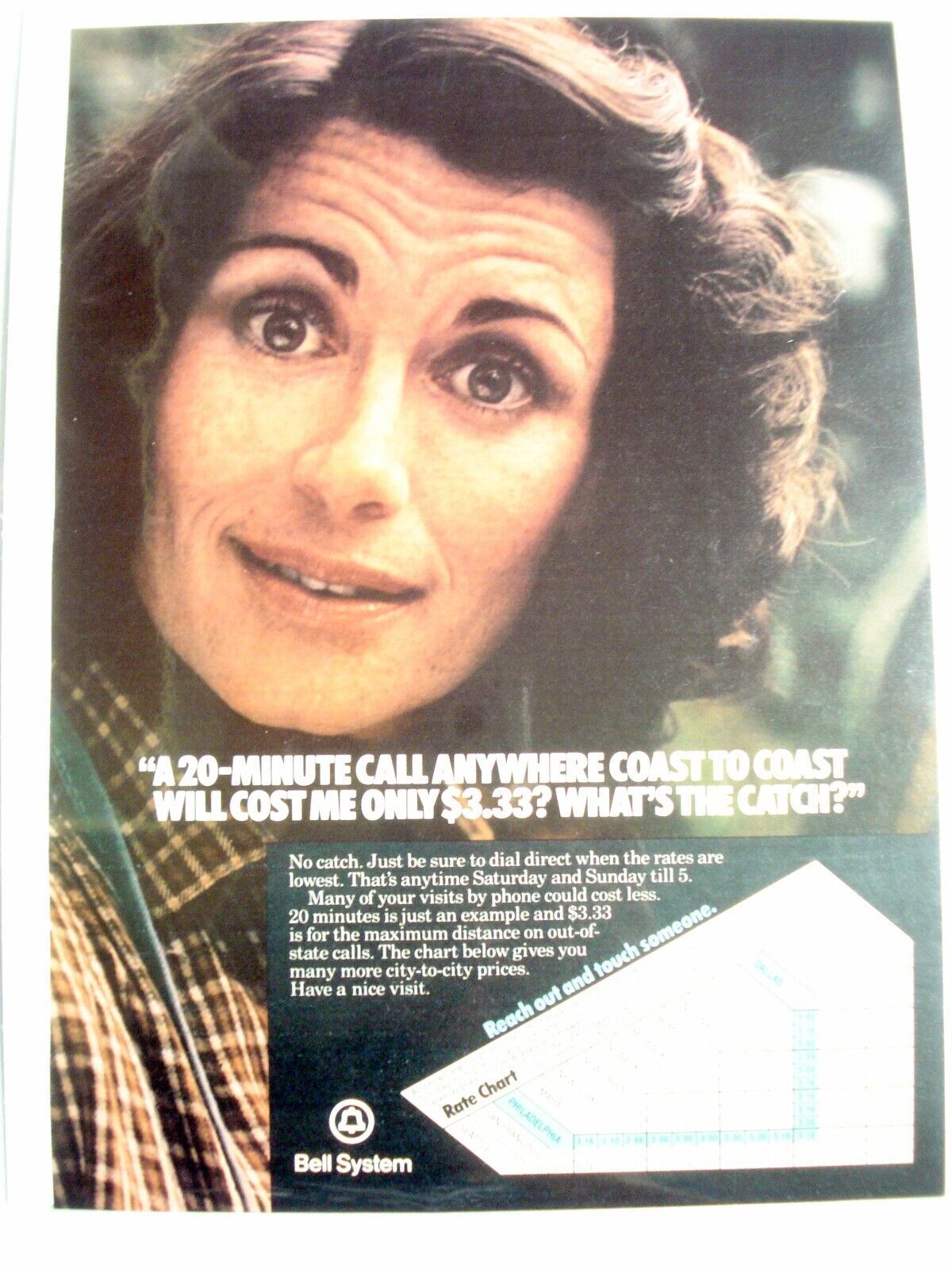 1981 Bell System Ad A 20-Minute Call Anywhere Coast to Coast Will Cost $3.33? - $7.99