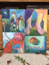 Liz Sullivan 24&quot; X 24&quot; Oil on Canvas - Four Panel Collage Bright Vibrant... - $168.20