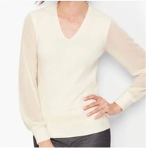 Talbots Sheer Poet Sleeve V Neck Pullover Sweater Ivory - Women&#39;s Size P... - $56.95