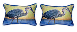 Pair of Betsy Drake Blue Heron Small Outdoor Pillows 12 X 12 - £55.21 GBP