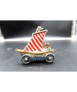 VTG Hallmark Keepsake Ornament Sailing Tin Red White Striped Sail Pull T... - $21.03 CAD
