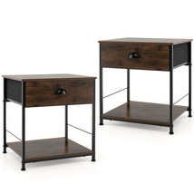 2 PCS 2-Tier Nightstand Bedside Sofa Side Table w/Table Top &amp; Drawer &amp;Open Shelf - £102.30 GBP