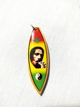 Bob Marley Toking Photo Reggae Pot Leaf Yin Yang Wood Surfboard Pendant Necklace - £7.98 GBP