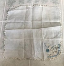 Vintage New Linen Handkerchief Crocheted Decorative Edge Lady with Dress... - £42.11 GBP