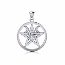 Jewelry Trends Pentacle Moon Goddess Sterling Silver Pendant Necklace 18&quot; Moonst - £48.85 GBP