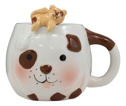 White Tramp Dog Ceramic Coffee Cappuccino Cup Mug &amp; Sleeping Puppy Spoon... - $374.52 MXN