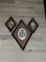 3pc Set Vintage Triangle Victorian Ladies Mid Century Framed Pictures Home Decor - £35.60 GBP