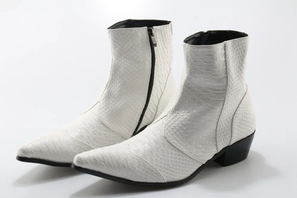  black white cowboy boots mens snake skin leather ankle boots mens winter footwear thumb155 crop