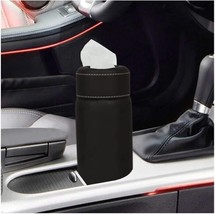Cylinder Tissue Box PU Leather Round100 Plus Tissues Container for Car Cup black - £42.83 GBP