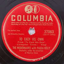 Modernaires w/Paula Kelly To Each His Own/Holiday for Strings 1946 78rpm Record - £4.22 GBP