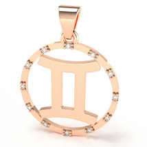 Gemini Zodiac Sign Diamond Bezel Pendant In Solid 10K Rose Gold - £199.03 GBP