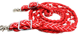 Horse Braided Poly Nylon Roping Western Barrel Reins Tack Red/White 607241 - $309.74 MXN