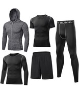 Buyjya 5Pcs Men&#39;S Compression Pants Shirt Top Long Sleeve Jacket Athleti... - $50.99